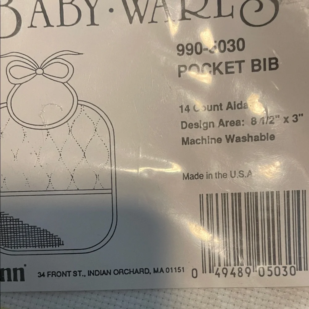 Janlynn Pocket Cross Stitch Vintage Baby Bib with Yellow Trim 14 count